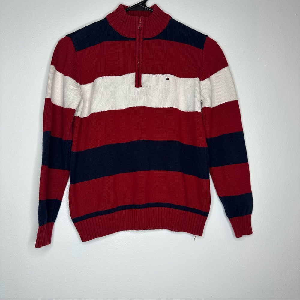 Tommy Hilfiger Red and White Zip Up Sweater